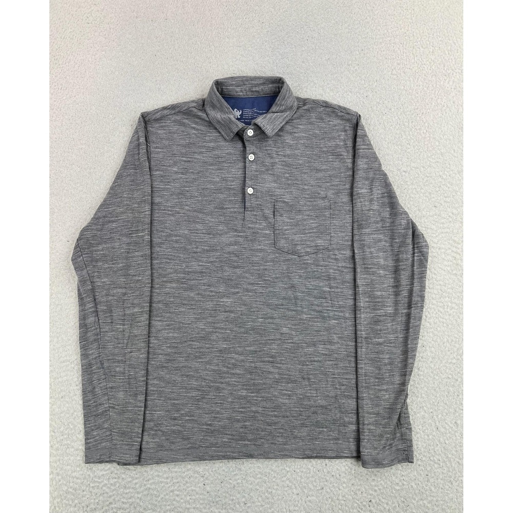 Woolly Polo Shirt Mens Small Gray Merino Wool Long Sleeve Pocket Jersey Knit